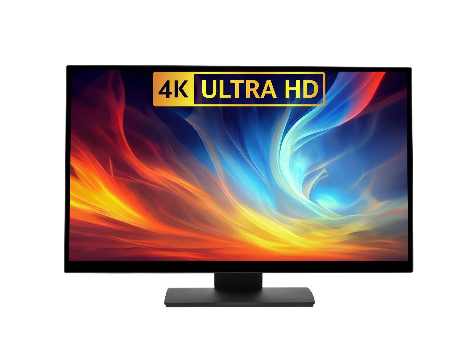 Sleek 4K Ultra HD monitor displaying vibrant abstract art, highlighting superior resolution.