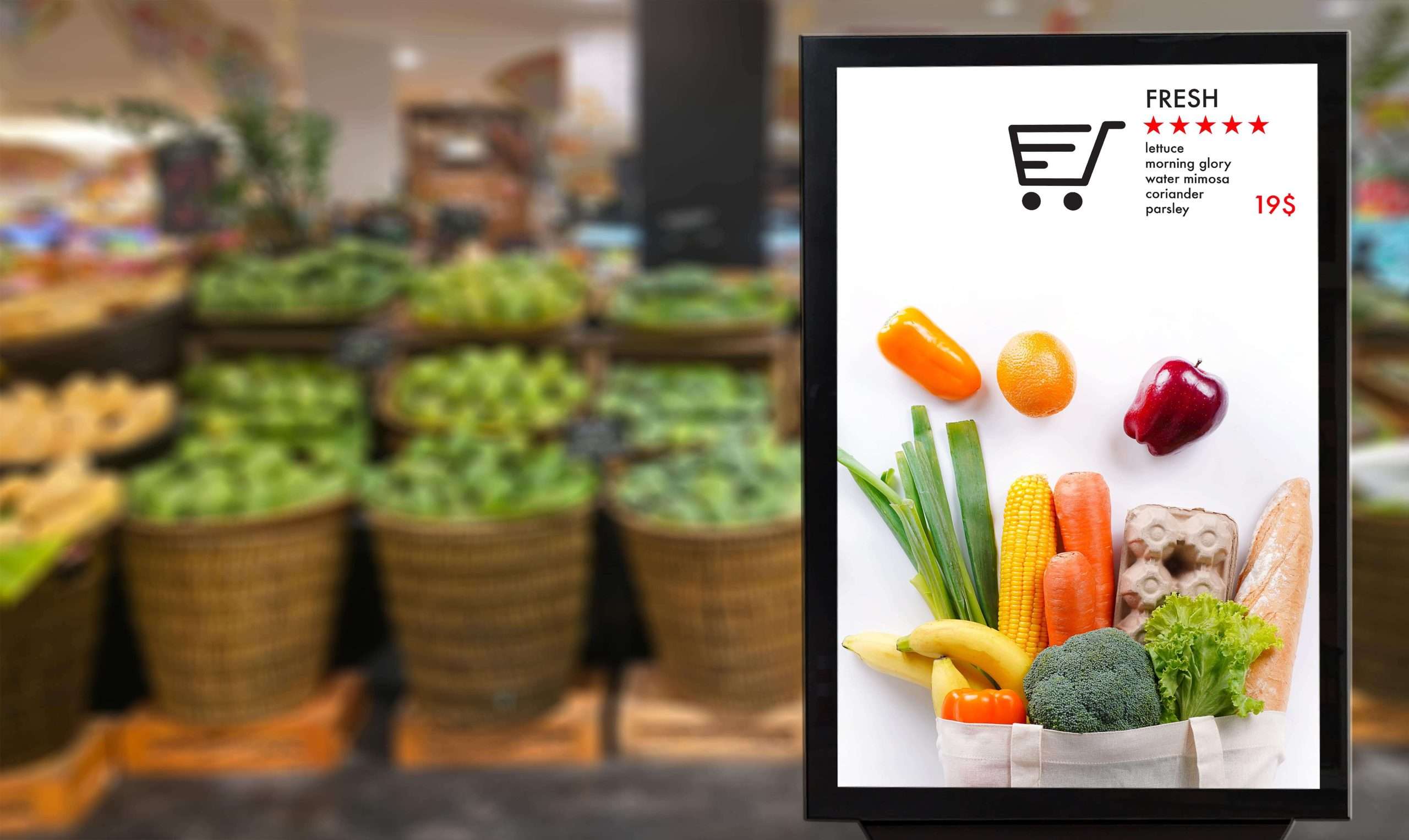 Smart digital signage system in a grocery store.