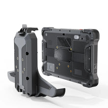 Rugged tablet case with stand/docking station on a white background