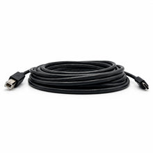 15ft black USB-C to USB-B cable coiled on a white background with molded connectors.