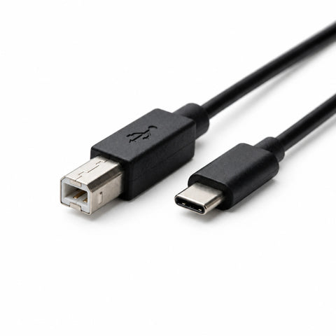 15ft black USB-C to USB-B cable with durable molded connectors on a white background.