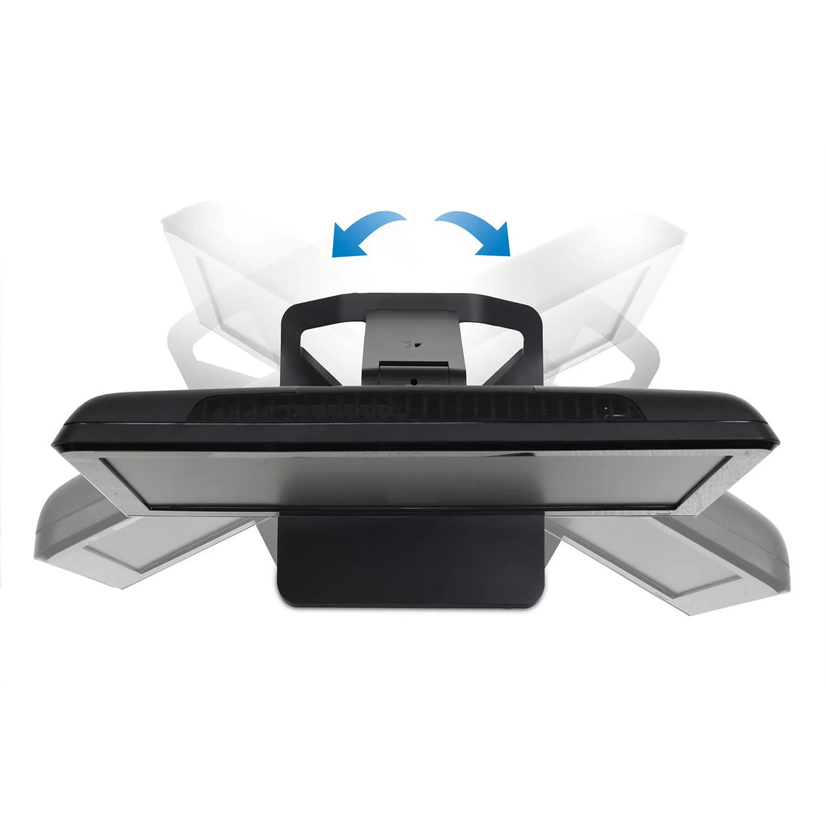 Rotation angles from a top view of a monitor stand on a white background