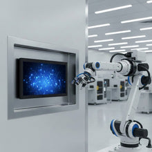 Touch Screen Guru 15.6” FHD industrial all-in-one PC with Intel i5 processor and touch screen in a factory setting.