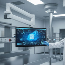 Touch Screen Guru 27-inch FHD 24/7 touch monitor displaying medical data with anti-glare and anti-fingerprint features.