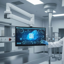 Touch Screen Guru 27-inch FHD 24/7 touch monitor displaying medical data with anti-glare and anti-fingerprint features.
