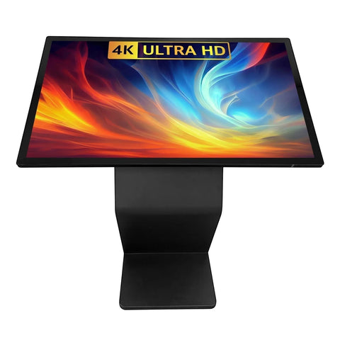 Touch Screen Guru 4K Ultra HD touch screen monitor display with vibrant colors and black metal floor standing digital signage kiosk stand compatible with 22