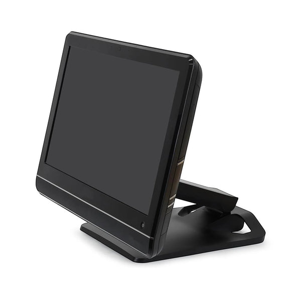 Touch Screen Guru black adjustable monitor stand with hinged arm and pivot for 15-32 inch screens.