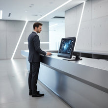 Touch Screen Guru black adjustable monitor stand with hinged arm for 15-32 inch screens