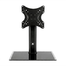 Touch Screen Guru black steel monitor stand with tempered glass base, VESA compatible for 32