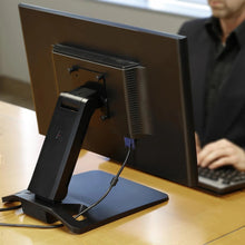 Touch Screen Guru black adjustable monitor stand with hinged arm, suitable for 15-32 inch screens. Rear view.