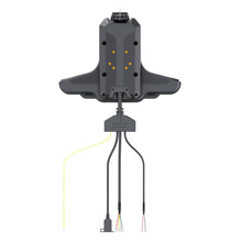 Touch Screen Guru rugged tablet mount housing with multiple ports and cables, grey plastic construction, yellow and black wires.