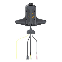 Touch Screen Guru rugged tablet mount housing with multiple ports and cables, grey plastic construction, yellow and black wires.